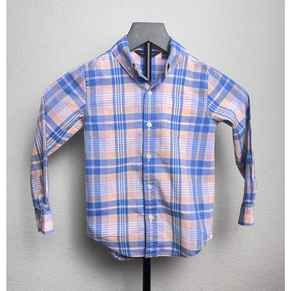Janie and Jack Boys Blue Pink Plaid Long Sleeve Button Down Shirt Size 4
